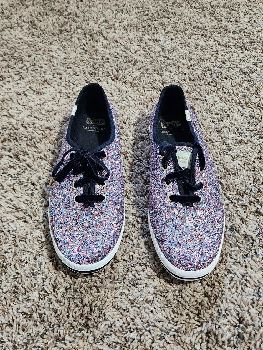 Keds X Kate Spade New York Champion Multicolor Glitter Sneakers Velvet Laces 7.5